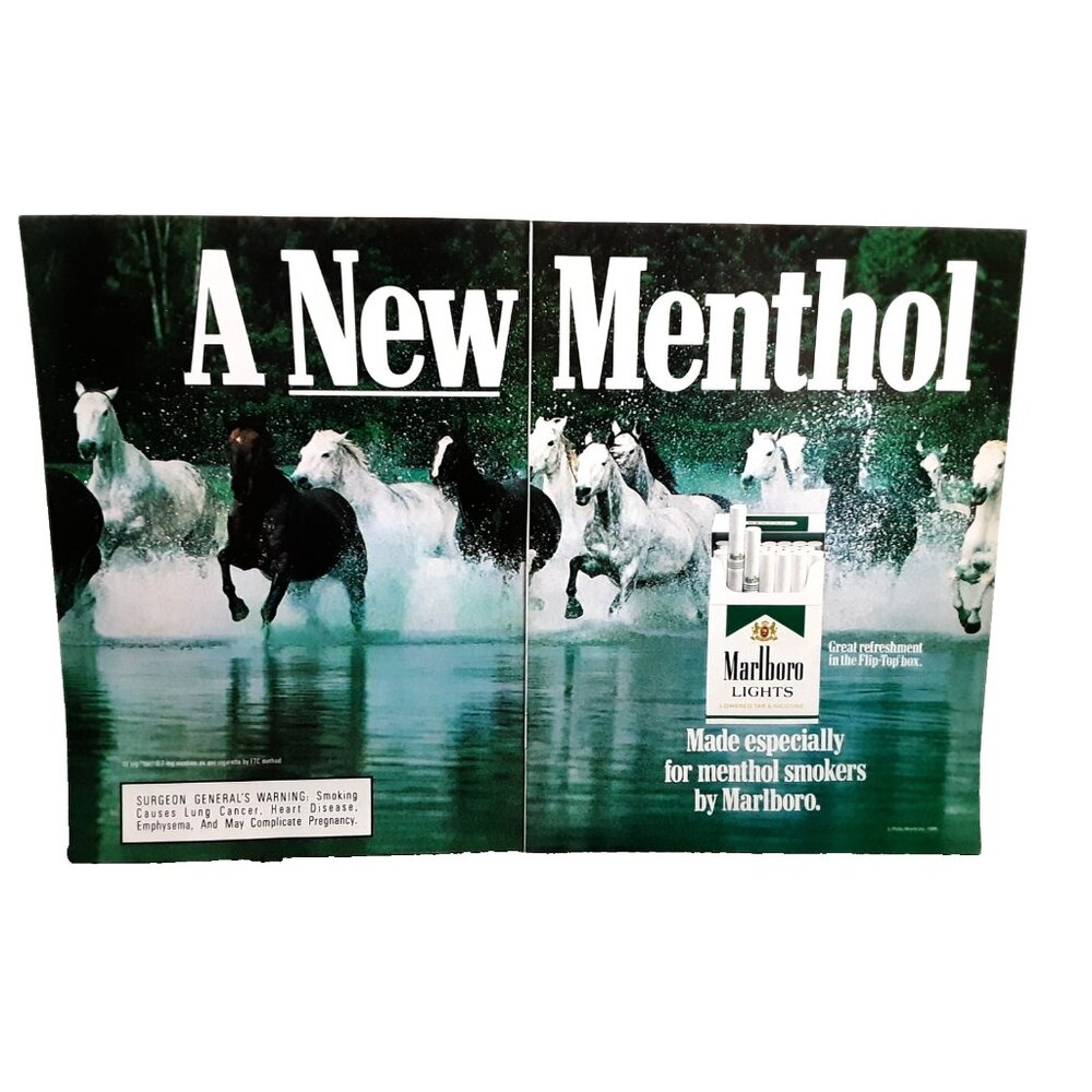 1988 Marlboro Menthol Cigarette Ad Wild Horses Flip-Top Box Print Promo Art
